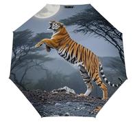 HETVBNS Tiger Moon - Ombrello pieghevole a 3 pieghe, con apertura e chiusura automatica, protezione UV, impermeabile, per uomini e donne, leggero e portatile