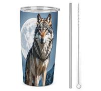 HETVBNS Timberwolves - Bicchiere da caffè isolato sottovuoto, in acciaio inox, con cannuccia e coperchio, a tenuta stagna, per auto, 590 ml