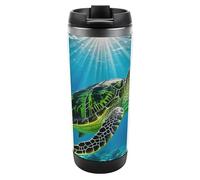 HETVBNS Turtle Swimming in The Sea - Bicchiere da caffè portatile con coperchio, in acciaio inox, a prova di perdite, per bevande calde/fredde, palestra e ufficio