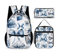 HETVBNS Un set di 3 zaini con fiocchi blu, zaino resistente, borsa termica per il pranzo, astuccio portatile per uomini e donne