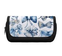 HETVBNS Un set di astucci blu con fiocchi extra large, astuccio a doppio strato con cerniera, borse portatili per cosmetici per viaggi, organizer per cancelleria da ufficio per donne e uomini