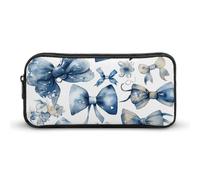 HETVBNS Un set di astucci blu con fiocco, grande capacità, con cerniera, organizer per matite resistente, piccola borsa per cosmetici portatile per ufficio, viaggi