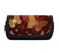 HETVBNS Valentine Hearts Golden Butterfly - Astuccio extra large, doppio strato con cerniera, astuccio portatile per cosmetici, per viaggi, cancelleria da ufficio, per donne e uomini