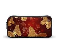 HETVBNS Valentine Hearts Golden Butterfly Astuccio grande capacità con cerniera, organizer per matite resistente, piccola borsa cosmetica portatile per ufficio, viaggio