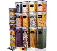 heuchaey Contenitori Alimentari per Cereali Set 20 Pezzi,Contenitori Plastica con Coperchio,Spazzole，Etichette e cucchiai，Barattoli Ermetici per Cereali,Muesli,Pasta（2.8L 2L 1.4L 0.8L 0.52L）