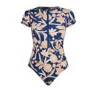 HEUchuan Costume da Bagno Intero a Maniche Corte Rashguard for Donna, Costume Sexy con Cerniera Frontale, Spiaggia per Fare Surf nell'oceano(Color 2,XS)