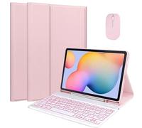 HEUCYL Custodia con Tastiera per Samsung Galaxy Tab S10+ 2024/Tab S9 Fe+/S9+ 2023/S8+ 2022/S7 Fe 2021/S7+ 2020 12.4", Tastiera Wireless Rimovibile con Tastiera Retroilluminata A 7 Colori,Rosa