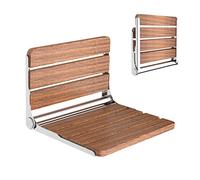 Heuffe Sedia Doccia Pieghevole a Muro - Portata 200kg Schienale Ergonomico, Antiscivolo Anziani/Disabili, Panca Pieghevole Legno Sapeli