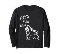 Heulender Wolfs Kopf mit Fledermäusen im Himmel - Halloween Maglia a Manica