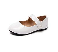 HEVA Scarpe classiche Mary-Jane per ragazze con velcro, scarpe basse per abiti da sposa scarpe da scuola, bianco, 25 EU