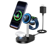 Hevanto Stazione di ricarica wireless 3 in 1 2026 per caricabatterie Apple MagSafe, supporto magnetico veloce per iPhone 17 16 15 14 13 12 Apple Watch serie AirPods, nero e grigio