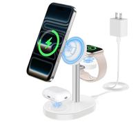 Hevanto Stazione di ricarica wireless 3 in 1 2026 per caricabatterie Apple MagSafe, supporto magnetico veloce per iPhone 17 16 15 14 13 12 Apple Watch AirPods Series, bianco e grigio