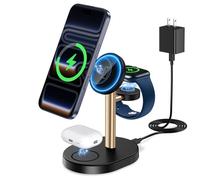 Hevanto Stazione di ricarica wireless 3 in 1 2026 per caricabatterie Apple MagSafe, supporto magnetico veloce per iPhone 17 16 15 14 13 12 serie Apple Watch AirPods, oro e nero