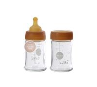 HEVEA Biberon in vetro a collo largo, a flusso lento, anti coliche, per neonati da 0 mesi in su, ecologici, senza BPA, confezione da 2 (150 ml)