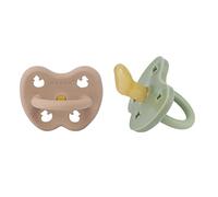 HEVEA Ciuccio in gomma naturale, forma ortodontica, 3-36 mesi, design igienico, monoblocco, per neonati fino a bambini, senza BPA, morbido e durevole, confezione da 2 (beige e verde muschio)