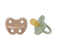 HEVEA Ciuccio in gomma naturale, forma rotonda, 3 - 36 mesi, design igienico, monoblocco, per neonati fino a bambini, senza BPA, morbido e durevole, confezione da 2 (beige e verde Moss)