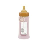 HEVEA Plastic-Free Wide Neck Glass Baby Bottle with Sleeve - Medium Flow Anti Colic Baby Bottles 3-24 mesi - Eco-friendly, senza BPA, confezione singola (250 ML), Rosa cipria