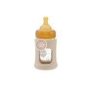 HEVEA Plastic-Free Wide Neck Glass Baby Bottle with Sleeve - Slow Flow Anti Colic Baby Bottles Newborn 0+ mesi - Eco-friendly, senza BPA, confezione singola (150 ML), sabbia