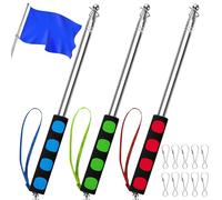 Heveer Asta telescopica per bandiera, 3 pezzi, 1,6 m, in acciaio inox, telescopico, con 10 clip, per viaggi, campeggio, insegnanti, guida turistica