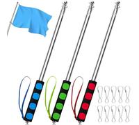 Heveer Asta telescopica per bandiera, 3 pezzi, in acciaio inox, 3 m, telescopica, con 10 clip, per viaggi, campeggio, insegnanti, guida turistica