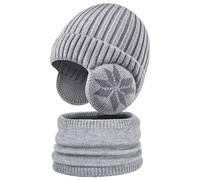 Heveer Berretto Invernale per Bambini Set di Sciarpe a Maglia Cappello 4-10 Anni con Paraorecchie Foderato per l'Esterno Grigio