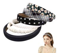 Heveer Cerchietti per Capelli Donna Fasce per Capelli Stile Fiori Colori Puri Perle Raso Gioielli Capelli alla Moda per Donne Ragazze 6 Pezzi Nero