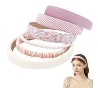 Heveer Cerchietti per Capelli Donna Fasce per Capelli Stile Fiori Colori Puri Perle Raso Gioielli Capelli alla Moda per Donne Ragazze 6 Pezzi Rosa
