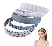 Heveer Cerchietti per Capelli Donna Fasce per Capelli Stile Fiori Colori Puri Perle Raso Gioielli Capelli alla Moda per Donne Ragazze 6 Pezzi Blu