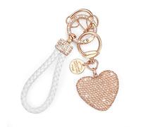 Heveer Ciondolo Portachiavi Glitterato a Forma di Cuore con Strass in Pelle per Donna, Chiavi dell'Auto (Champagne)