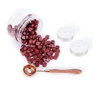 Heveer Perle di Ceralacca Ottagonali con 1 Cucchiaio per Sciogliere Cera Oro Rosa 2 Candele da Tè per Timbro Busta Sigillo di Cera Rosso Bacca 200 Pezzi