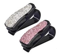 Heveer Porta Occhiali Auto Supporto per Occhiali da Sole con Strass Clip per Carta di Credito per Parasole Occhiali da Vista 2 Pezzi
