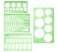Heveer Righello Rotondo e Ovali Righello da Disegno in Plastica Modelli Geometrici per Scuola Ufficio Edilizia 4 Pezzi Verde Trasparente