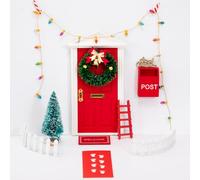 Heveer Set di Accessori per Porta Gnomo Natalizio Porta Elfo Natale Kit con Ghirlanda di Natale Cassette per Le Lettere Recinto Scala