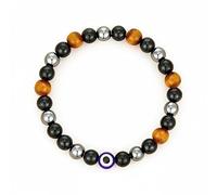 HEVIBK Bracciale uomo - Tripla protezione: ematite, ossidiana nera, occhio di tigre - Bracciali di perline - Regali di compleanno - Gioielli terapeutici (Modello 2)