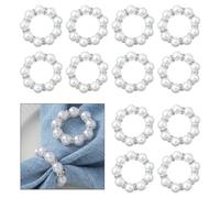 Hevysuo 12 Pezzi Anelli Tovagliolo Perla Artificiale,Plastica Portatovagliolo Vintage,per la Decorazione Della Tavola Dell' Anniversario Della Cena Della Festa di Nozze di Argento,1,9 x 0,3 Pollice