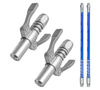 Hevysuo 2 Pezzi Grasso Pistola Accoppiatore Metallo con Doppia Impugnatura,G Grasso Pistola Accoppiatore Testina,con Tubo Flessibile da 30 cm per Tutte Le Pistole a Grasso,Argento