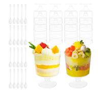 Hevysuo 20 Pezzi Plastica Coppetta Dessert Rotonde 150 ml con 20 Pezzi Cucchiai,Trasparente Riutilizzabile Bicchieri Champagne in Plastic per Casalinghi,Budino,Mousse,Gelato,Champagne