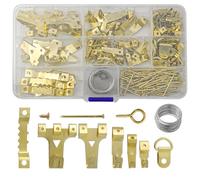 Hevysuo 220 Pezzi Kit per appendere quadri,Ganci per Immagini in Metallo per Quadri con Anelli a D,Gancio a Dente di Sega e Viti per Fissaggio Cornici Specchi Opere D'Arte,Oro