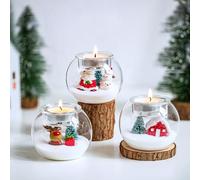 Hewory Decorazione natalizia da tavolo, portacandele natalizio: set da 3 bicchieri da tè, decorazione per il villaggio di Natale, decorazione da tavolo, decorazione natalizia (cervo, albero di Natale