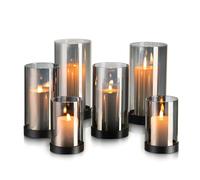Hewory Portacandele a Uragano Nero: Set di 6 portacandele in vetro per candele a colonna, lanterna decorativa con vassoio in metallo per il soggiorno, tavolo da pranzo, centrotavola