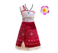 Hewtwerck Costume da Vaiana, per ragazze, vestito da principessa dell'oceano, per feste di compleanno, con accessori (bianco rosso, 11 anni - 12 anni)
