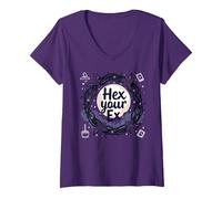 Hex Your Ex: Witchy Breakup Empowerment - Corona al Chiaro di Luna Maglietta con Collo a V, Donna, Viola, L