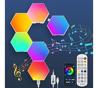 Hexagon, 6 pannelli LED RGB esagonali da gioco, lampada da parete con telecomando, luce intelligente da parete, fai da te, combinabili, strisce luminose a LED, musica e sincronizzazione app, pannello