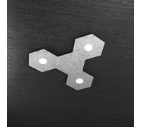 Plafoniera Moderna 4 Moduli Hexagon Metallo Foglia Argento 3 Luci Led 12X3W