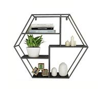 Hexagon Wall Shelf Set Modern Wrought Iron Floating Shelves for Living Room Bedroom Bathroom Nordic Style Display Storage Racks Gold Color Decorative Background