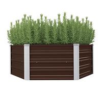 Hexagonal Raised Garden Bed 129x129x46cm Brown Galvanized Steel Planter Box for Flowers Vegetables Herbs, Durable Rust-Proof Outdoor Flower Bed with Folded Edges, Easy Assembly No Bottom Design