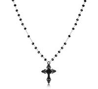HEXALOVA Collana con croce gotica, collana con croce di perline, collana con croce gotica, collana girocollo nera, collana con croce nera per donne, gioielli gotici (3)