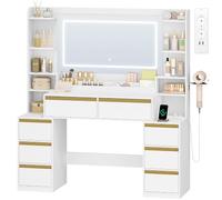 HEXCELEN 135cm Toeletta Trucco con Specchio, con Prese, Bianco-Oro