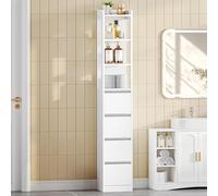 HEXCELEN Mobile Alto da Bagno, Armadietto da Bagno, Mobiletto da Bagnetto, con 4 Cassetti e 3 Ripiani Aperti, 30 x 30 x 185 cm, Adatto per Bagni, Soggiorni, Cucine, Bianco