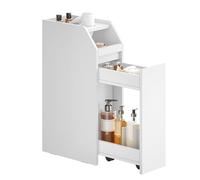 HEXCELEN Mobiletto da Bagno, Mobiletto Portaoggetti, Cassetti a Rotelle e Porta Asciugacapelli, con Rotelle, Mobiletto Salvaspazio, Mobiletto a Nicchia, Piccoli Spazi, Bianco 40 x 19 x 70 cm